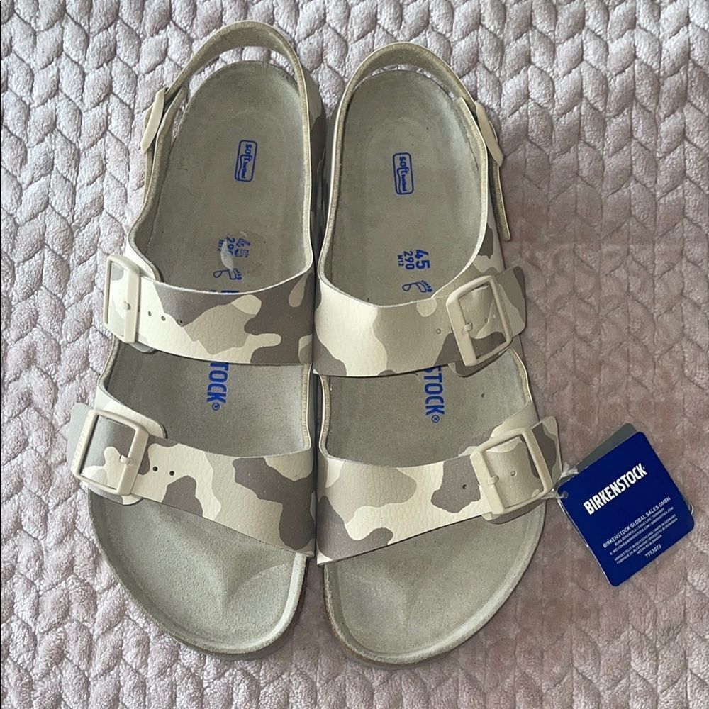 Birkenstock Beige and Tan Camo Arizona Soft Footbed Sandals